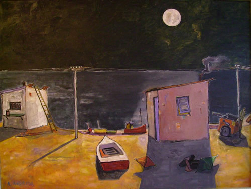 Playa de pescadores con luna